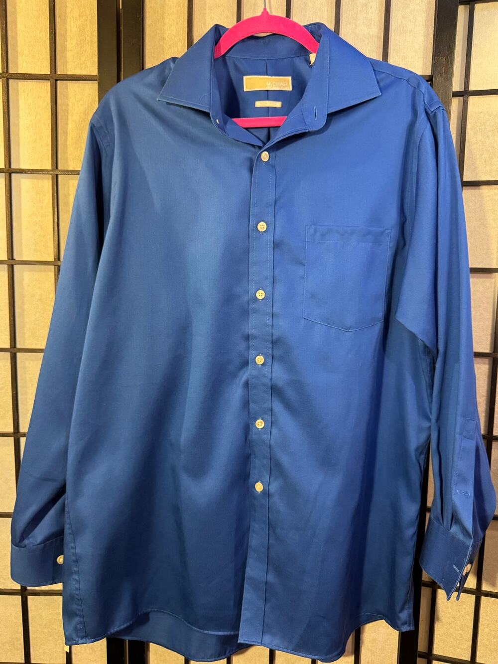Michael Kors Men's Royal Blue Non Iron Long Sleeve Button Down Shirt 16 32/33
